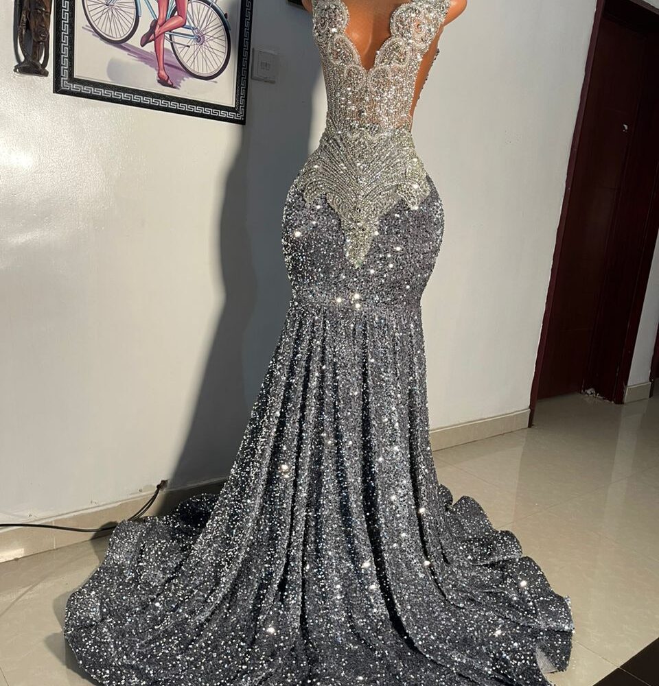 Gorgeous Silver Sequins Wedding Reception Prom Dress