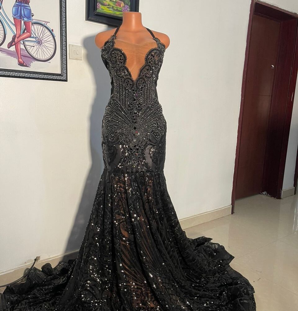 Black sequins prom dress